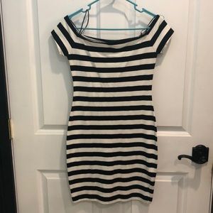 Off the shoulder body con mini dress
